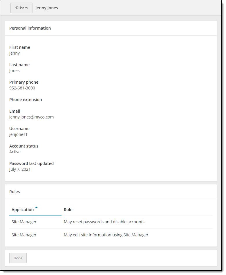 Non-admin view of user profile Non-admin view of user profile page.