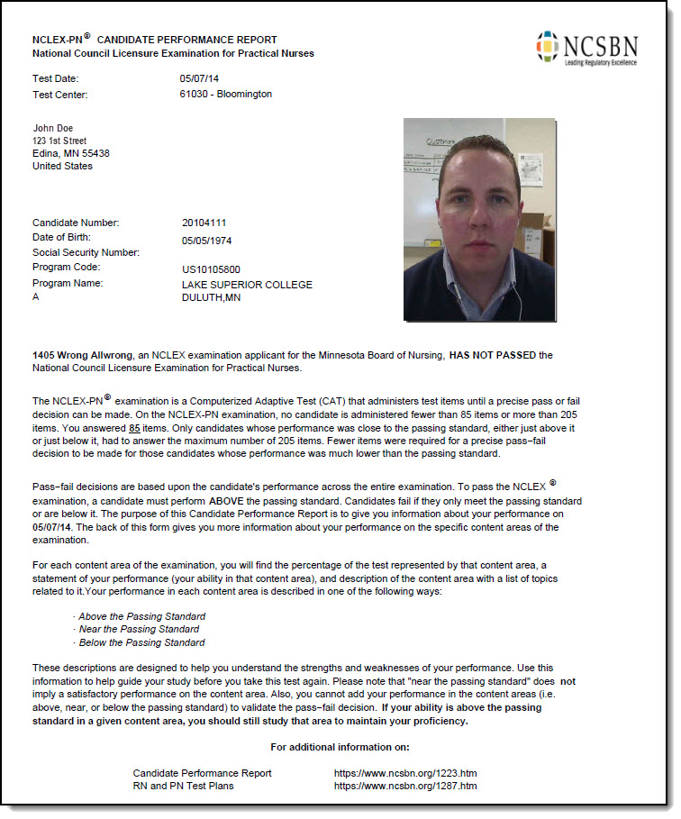 Candidate report failed - page 1.