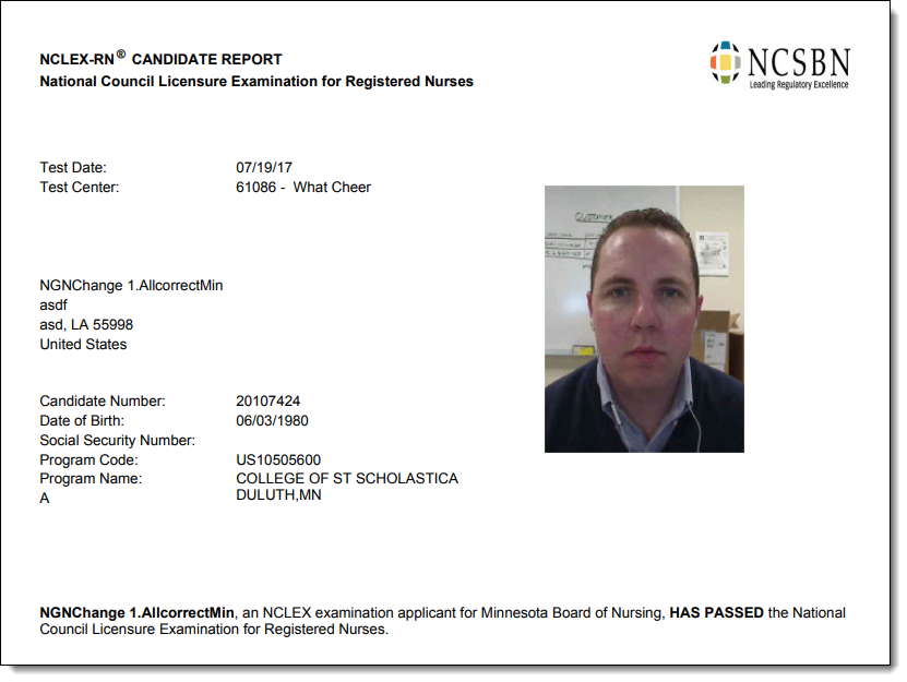 Candidate report - passed.