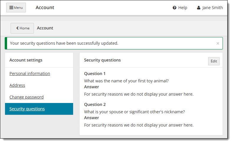 Change User Security Questions