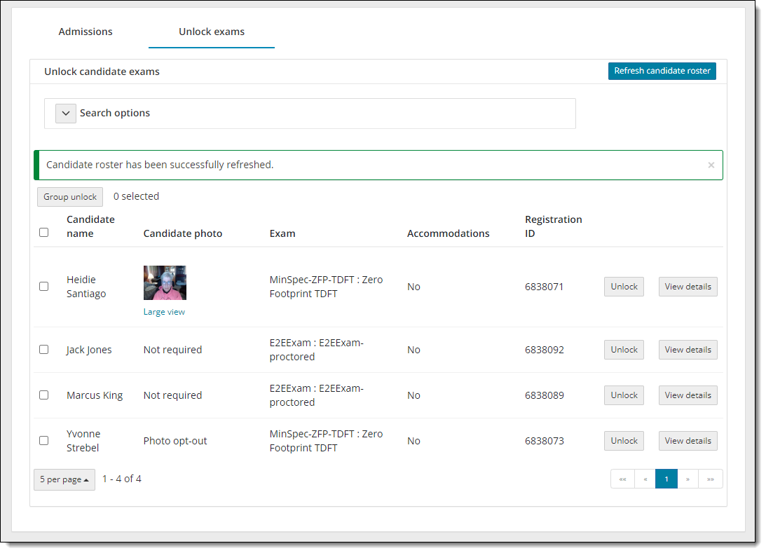 Unlock candidate exams